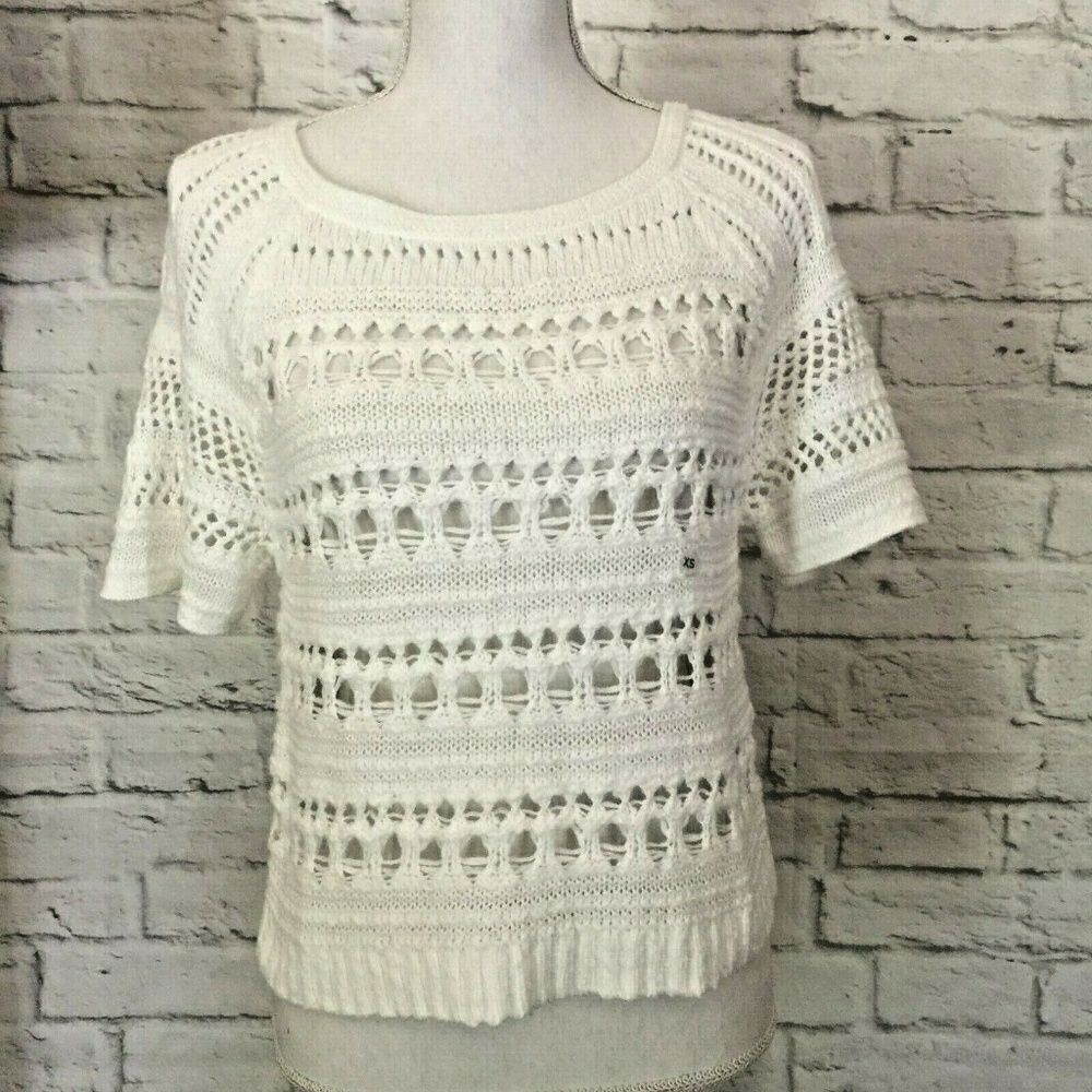 Ivory Crochet Loose Open Knit Short Sleeve Top